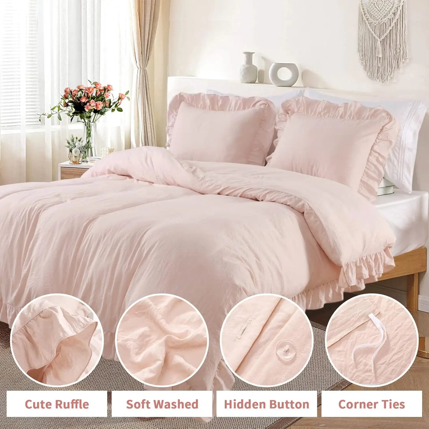 Lotus Leaf Edge Duvet Cover Set Microfiber Polyester Bedding
