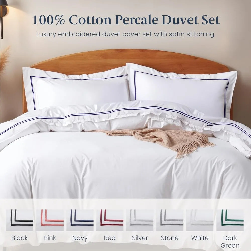 Cotton Percale Duvet Cover Set 3 Piece Soft Breathable Bedding