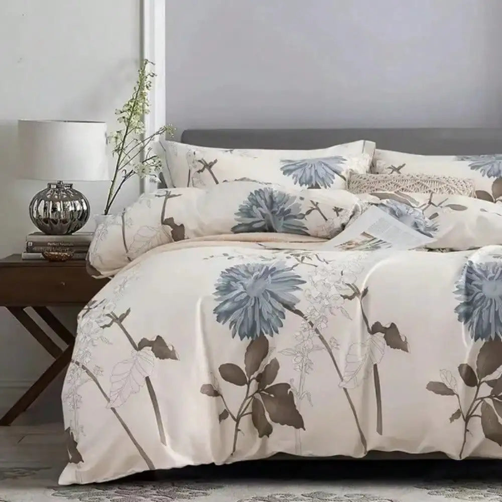 Big Flower Duvet Cover Embroidered Polyester Cotton Bedding Set