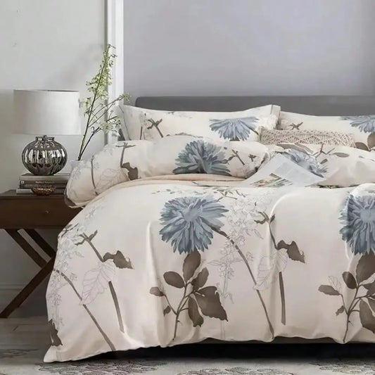 Big Flower Duvet Cover Embroidered Polyester Cotton Bedding Set