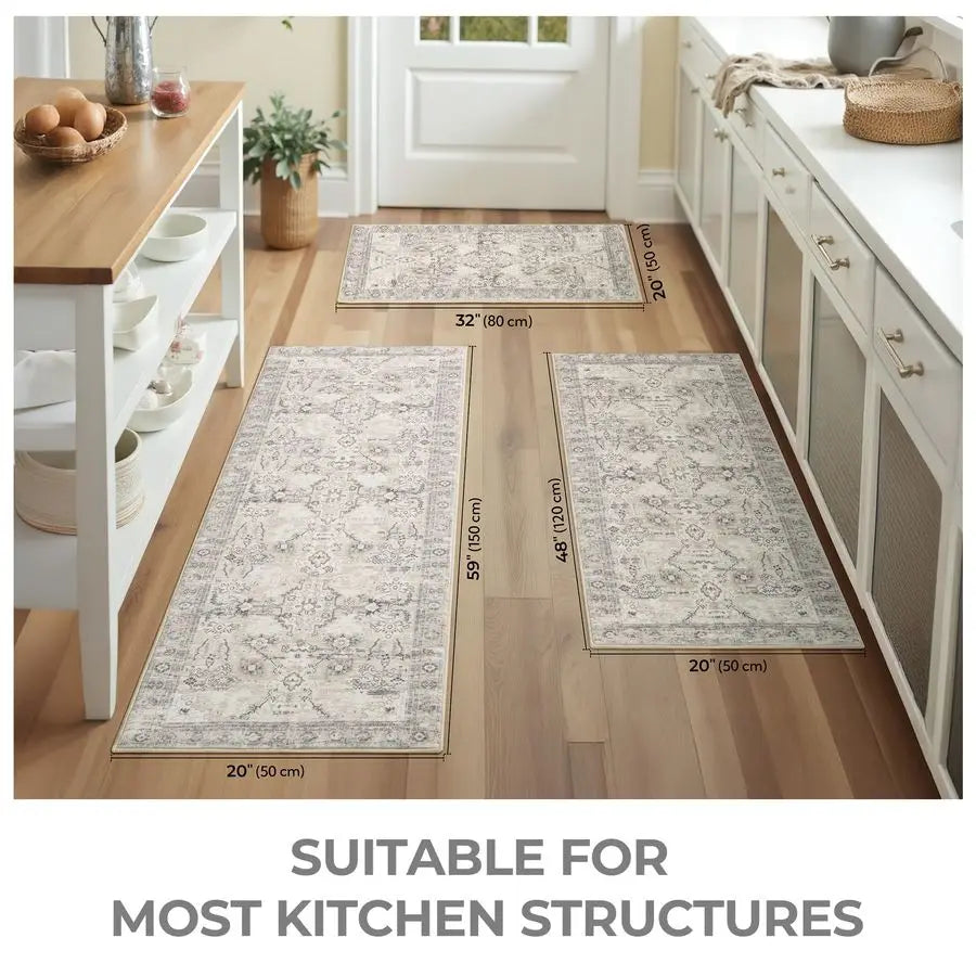 Boho Kitchen Rug Set Three Non Slip Anti Fatigue Mats