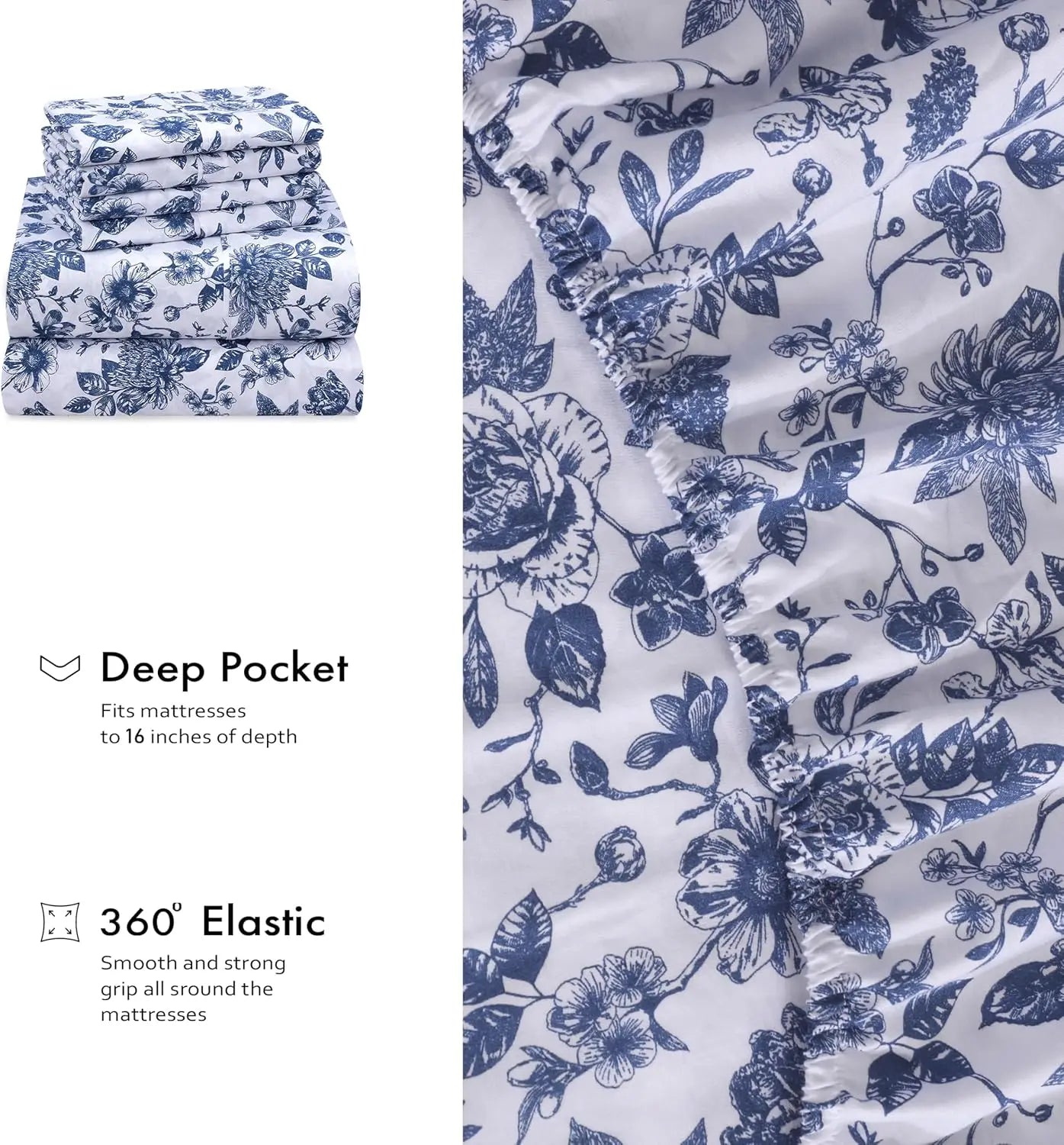 6-Piece Percale Sheets Set Polyester Cotton Deep Pocket Bedding