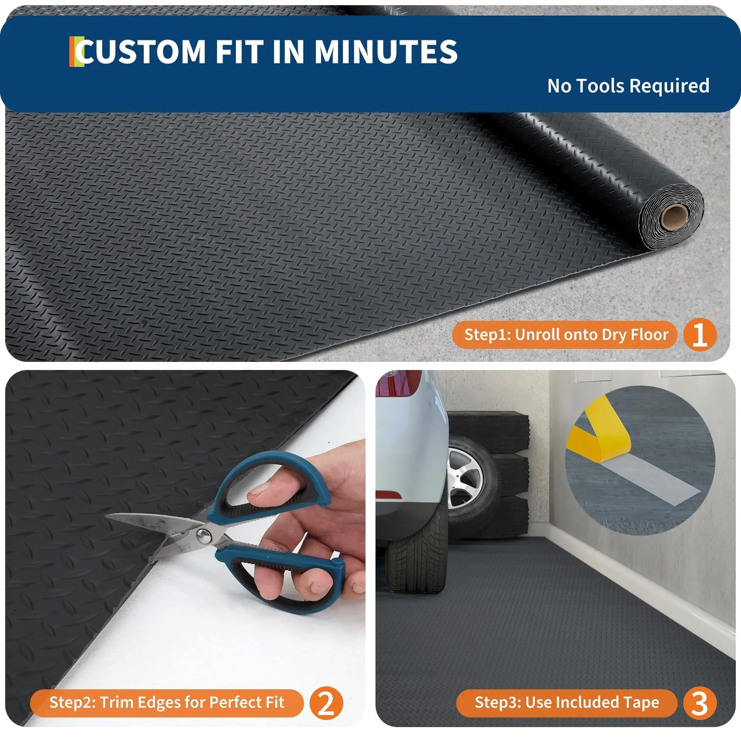 HiMISS Garage Floor Mat Non Slip PVC Roll Diamond Plate