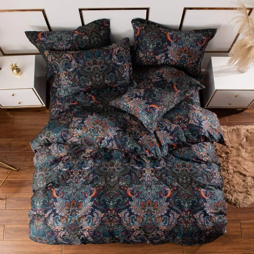 Rustic Paisley Pattern Duvet Cover Set Cotton Bedding Comfort