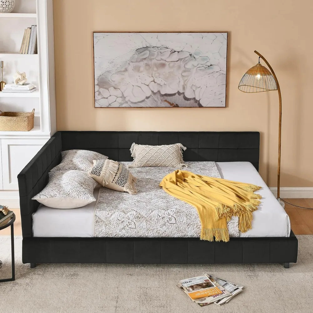 DAFIFY Modern Upholstered Corner Daybed LShaped Tufted Backrest Velvet
