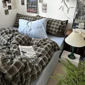 Buffalo Plaid Duvet Cover Set 3 Piece Vintage Bedding 100 Percent Bamboo Fiber