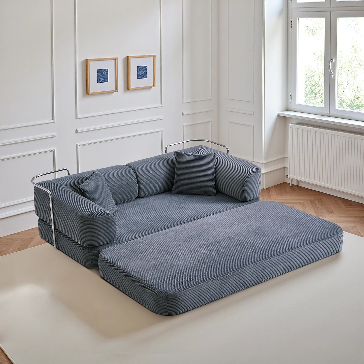 Futon Sofa Bed Foldable Convertible With L Shaped Armrests