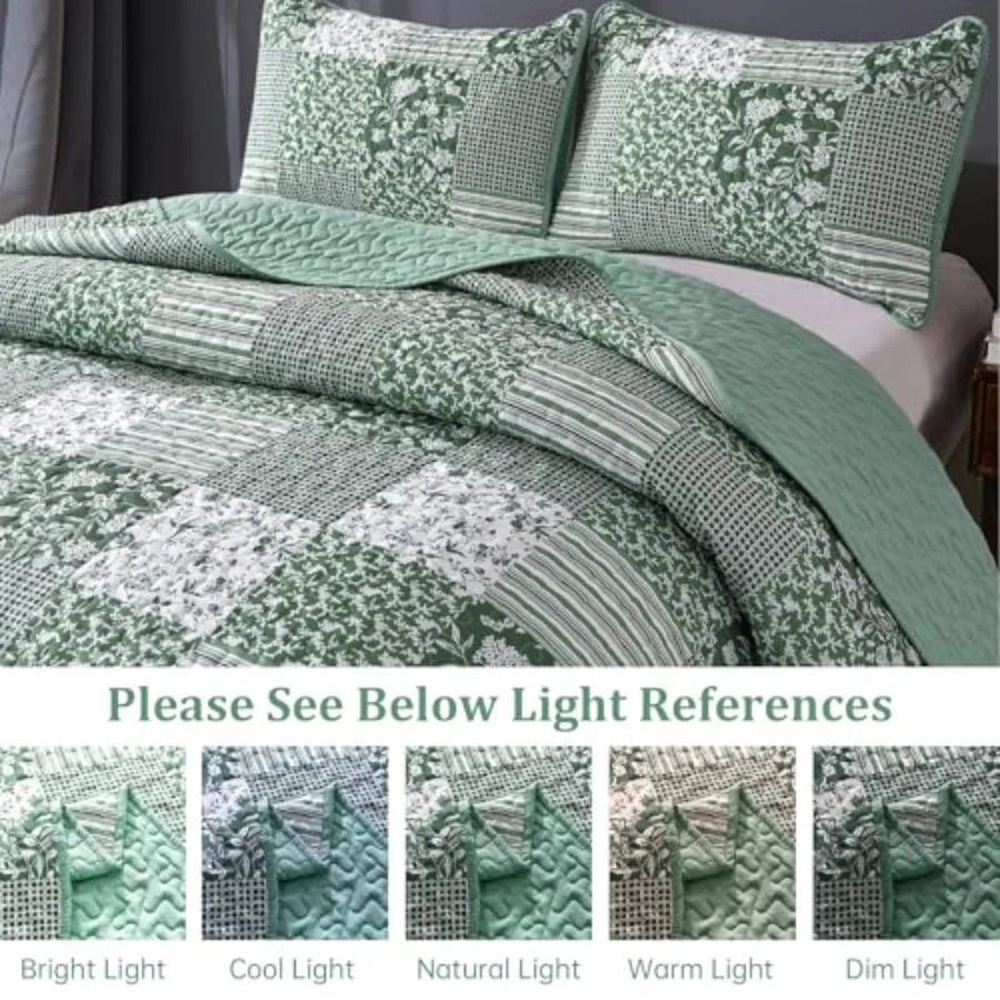 Cotton Quilt Set Patchwork Reversible Bedding 3 Pieces