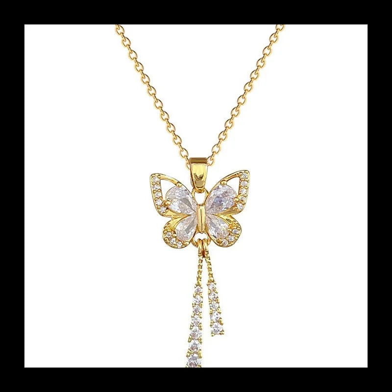 NONECN Zircon Moon Butterfly Necklace Collarbone Chain