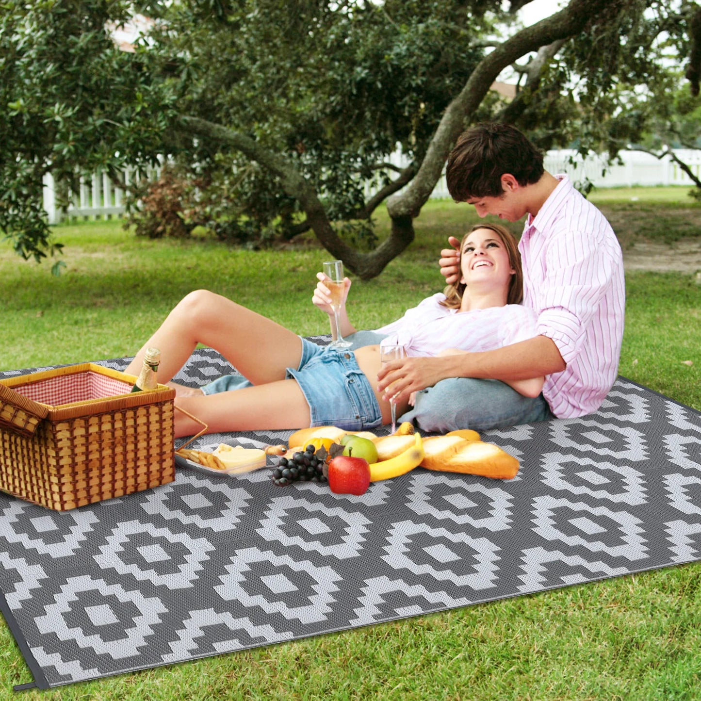 StudysetCN Outdoor Geometric Waterproof Reversible Plastic Straw Rug