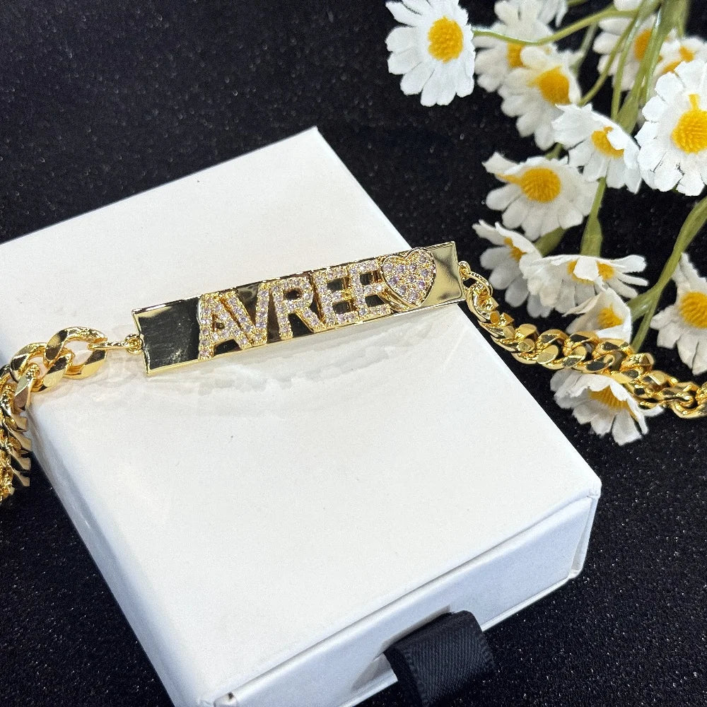 DUOYING Custom 9mm Zircon Letter Bracelet With Cuban Chain