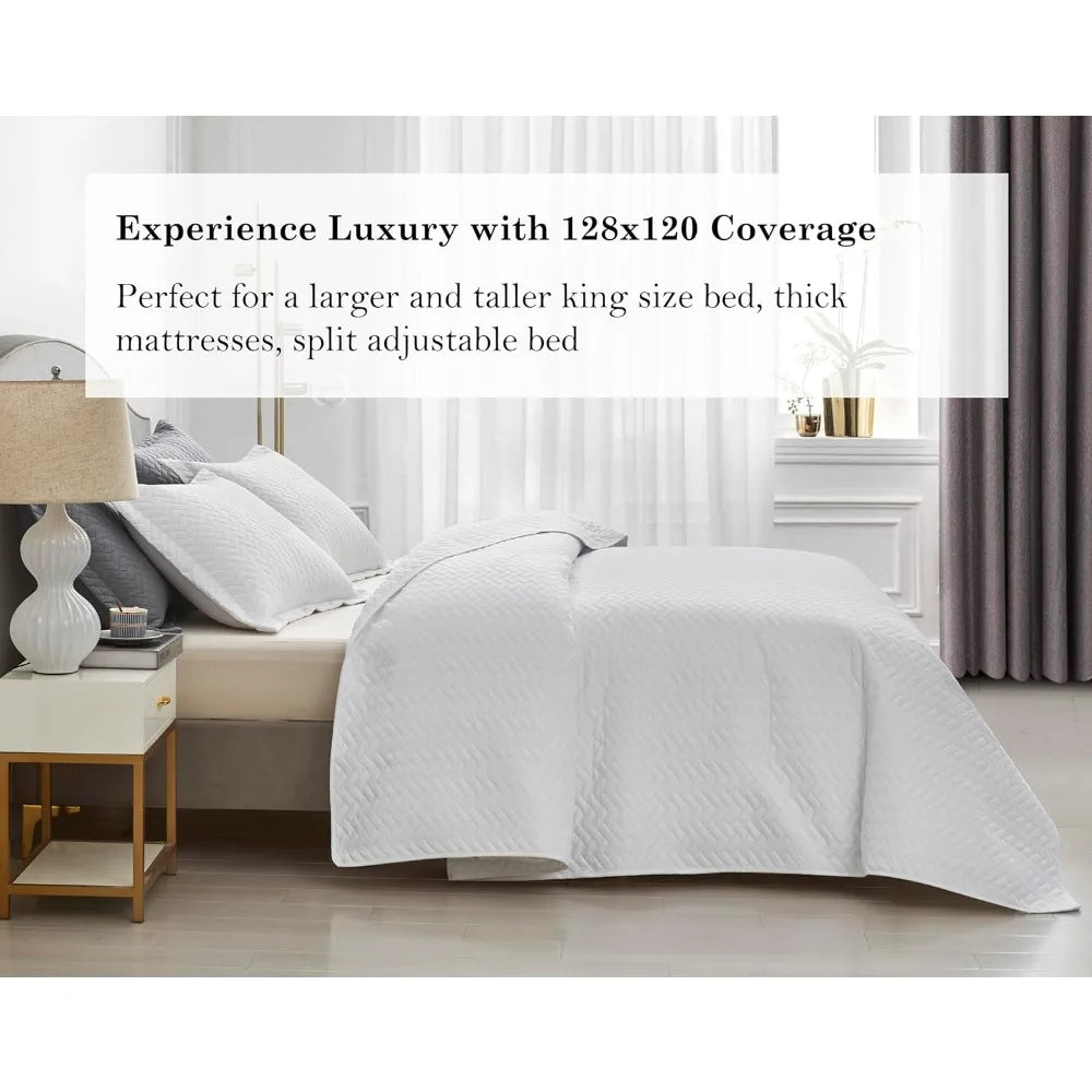 Quilt Set Oversized King Bedspreads, 128x120 Lightweight White Bedspread Light Coverlet for All Season Comforter Bed