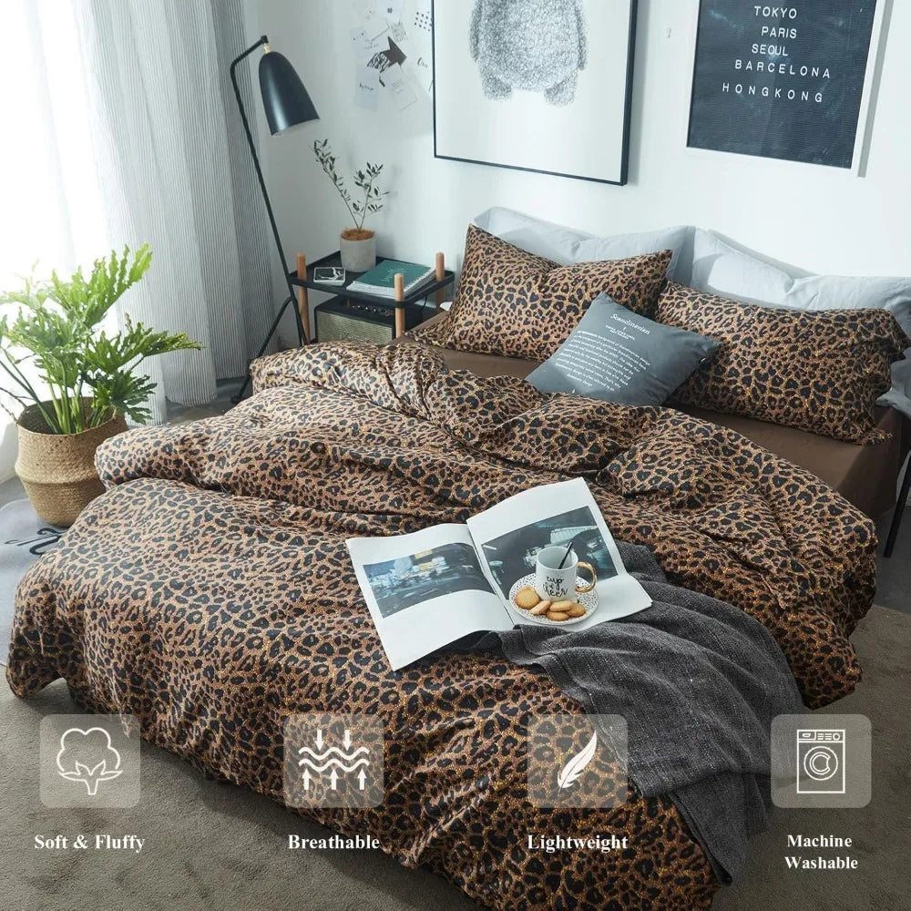 Leopard Print Comforter Set 3 Piece Cheetah Pattern Bedding