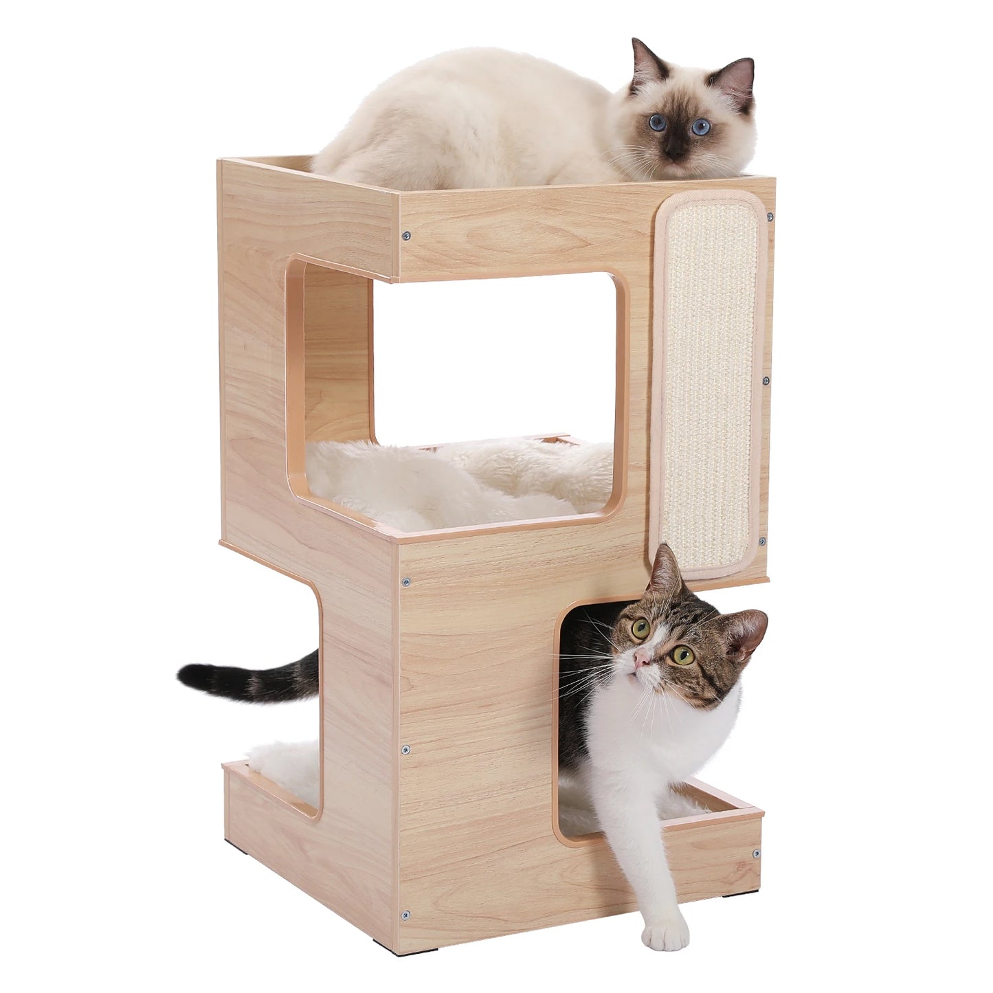 PAWZ Road Wood Cat Condo House Cat Tree With Removable Mats And Scratching Pad