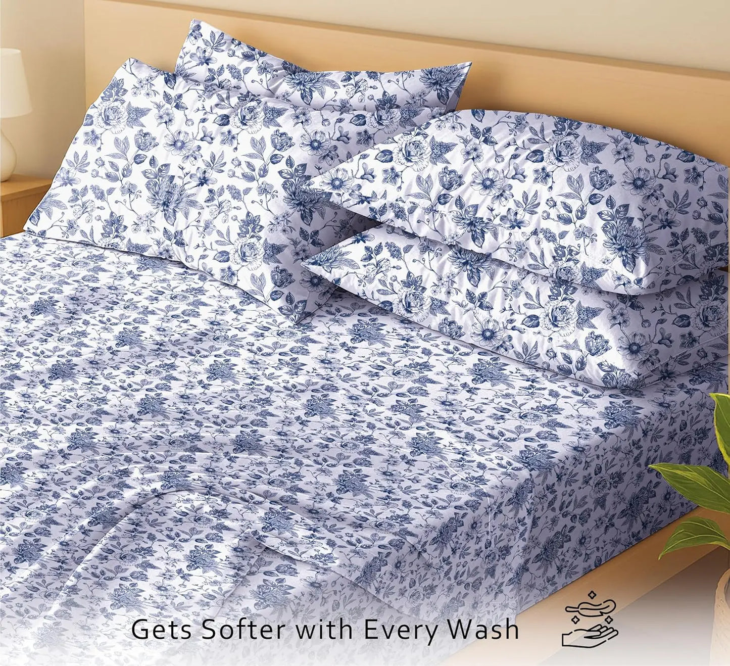 6-Piece Percale Sheets Set Polyester Cotton Deep Pocket Bedding