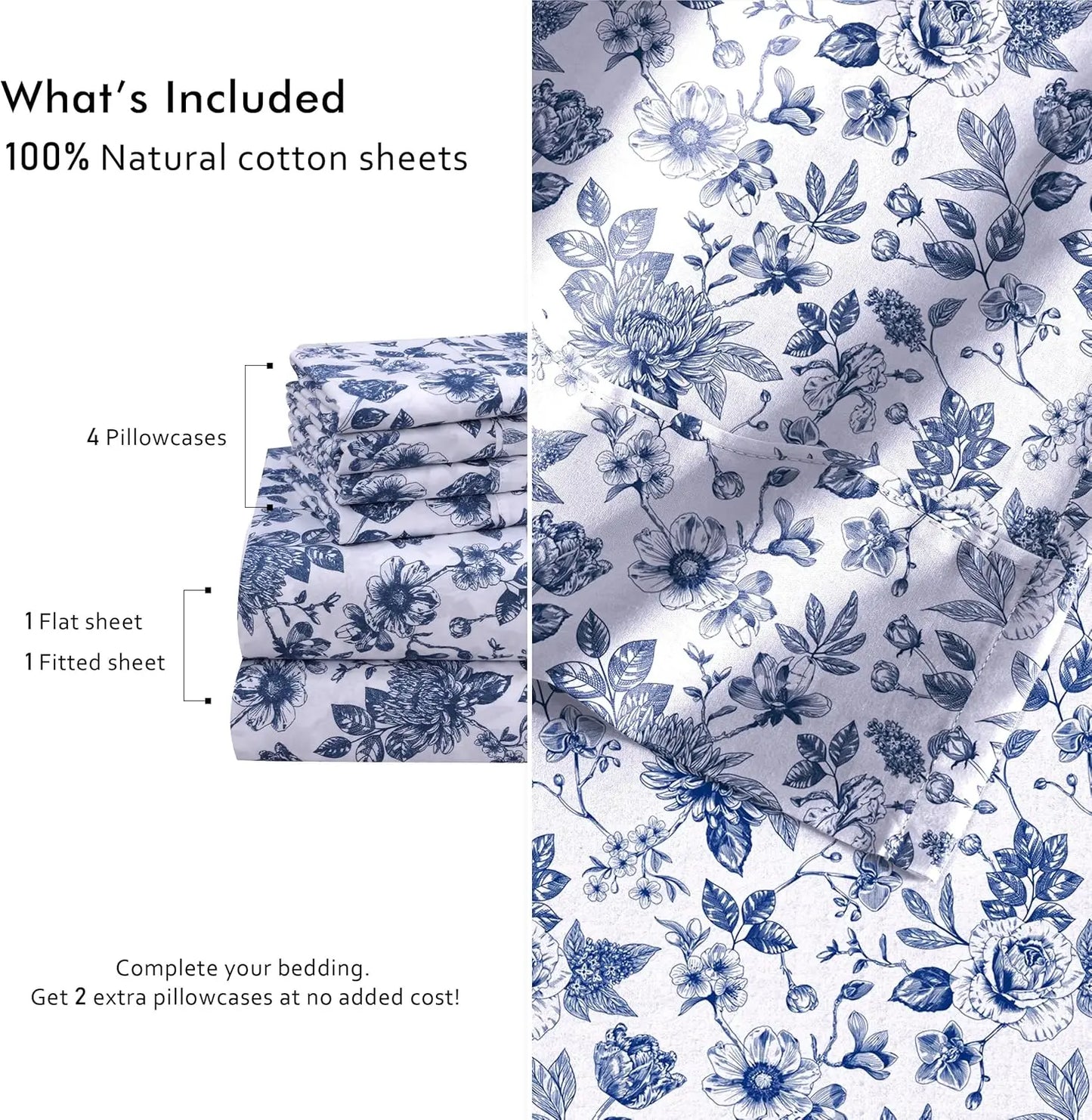 6-Piece Percale Sheets Set Polyester Cotton Deep Pocket Bedding