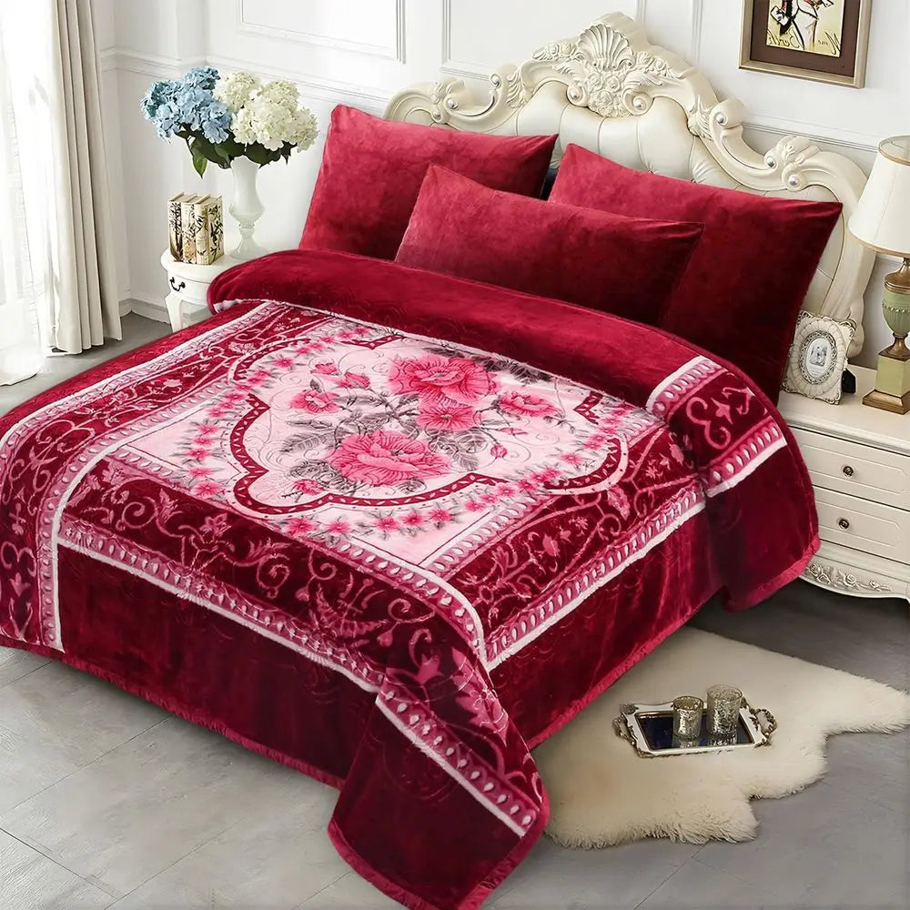 Soft Fleece Bed Blanket AB Pattern 520GSM Microfiber