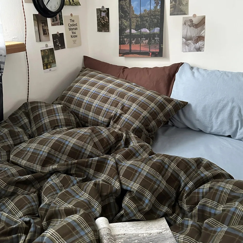 Buffalo Plaid Duvet Cover Set 3 Piece Vintage Bedding 100 Percent Bamboo Fiber