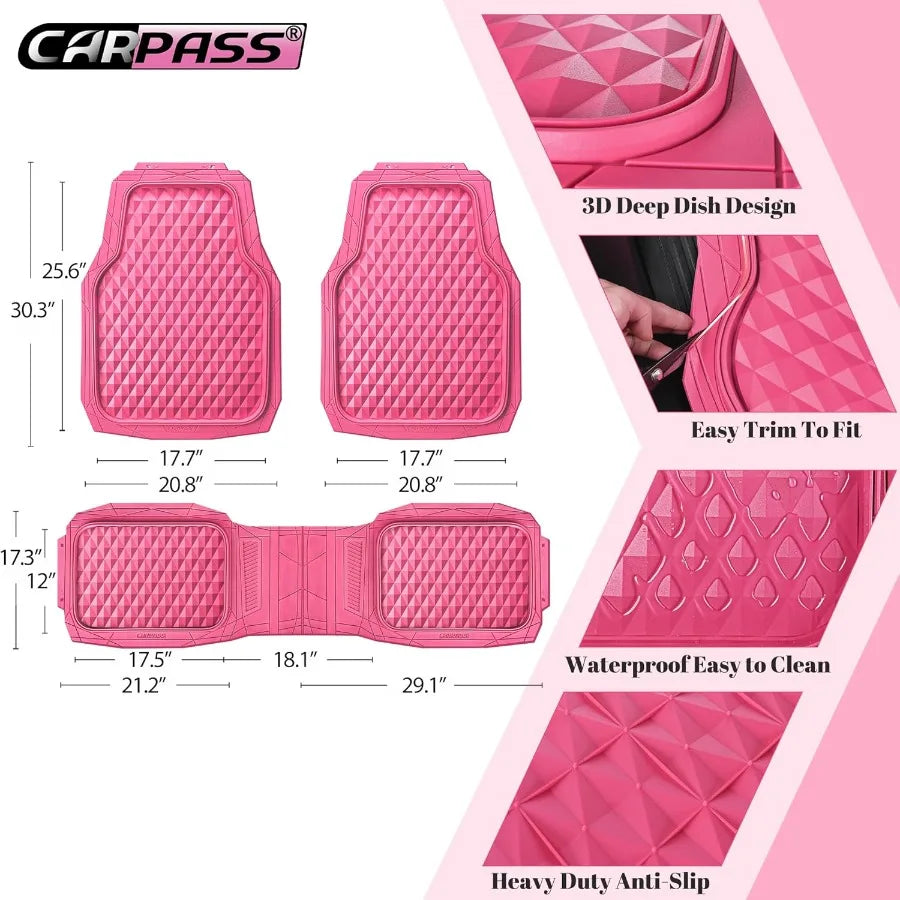 All Weather 3D Cyber Diamond Rubber Car Floor Mats