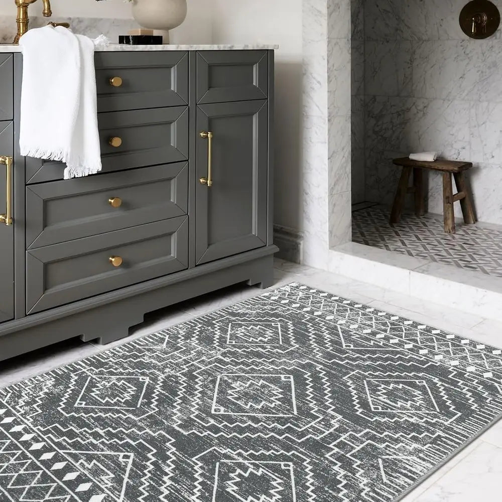 Moroccan Geometric Washable Cotton Rug Non Slip Living Room Mat