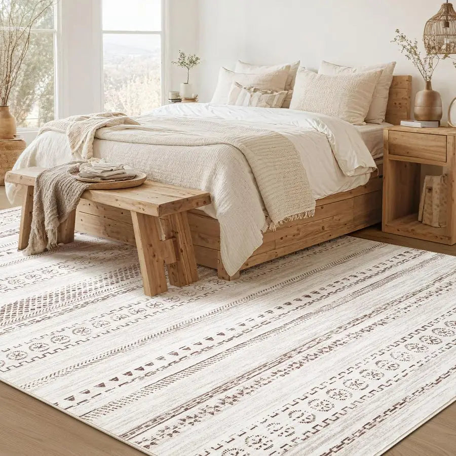 Boho Moroccan Farmhouse Washable Rug for Living Room Non Slip