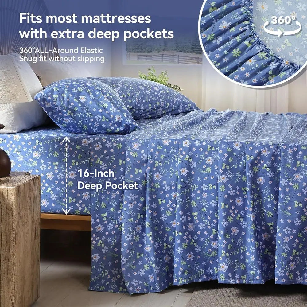 Microfiber Sheet Set Floral Boho Pattern OekoTex Bedding