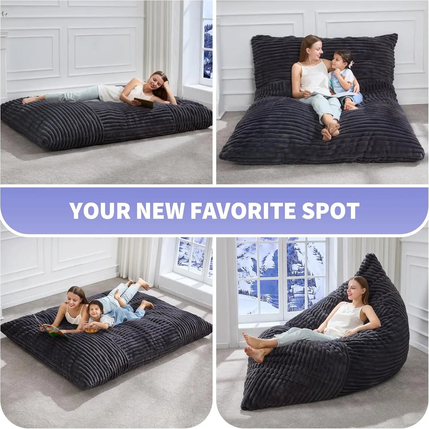 Three In 1 Beanbag Chair With Machine Washable Cover
