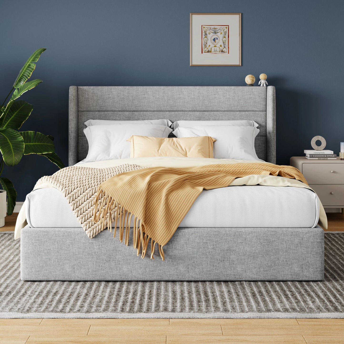 HOOMIC Lift Up Storage Bed With Hydraulic Wingback Headboard