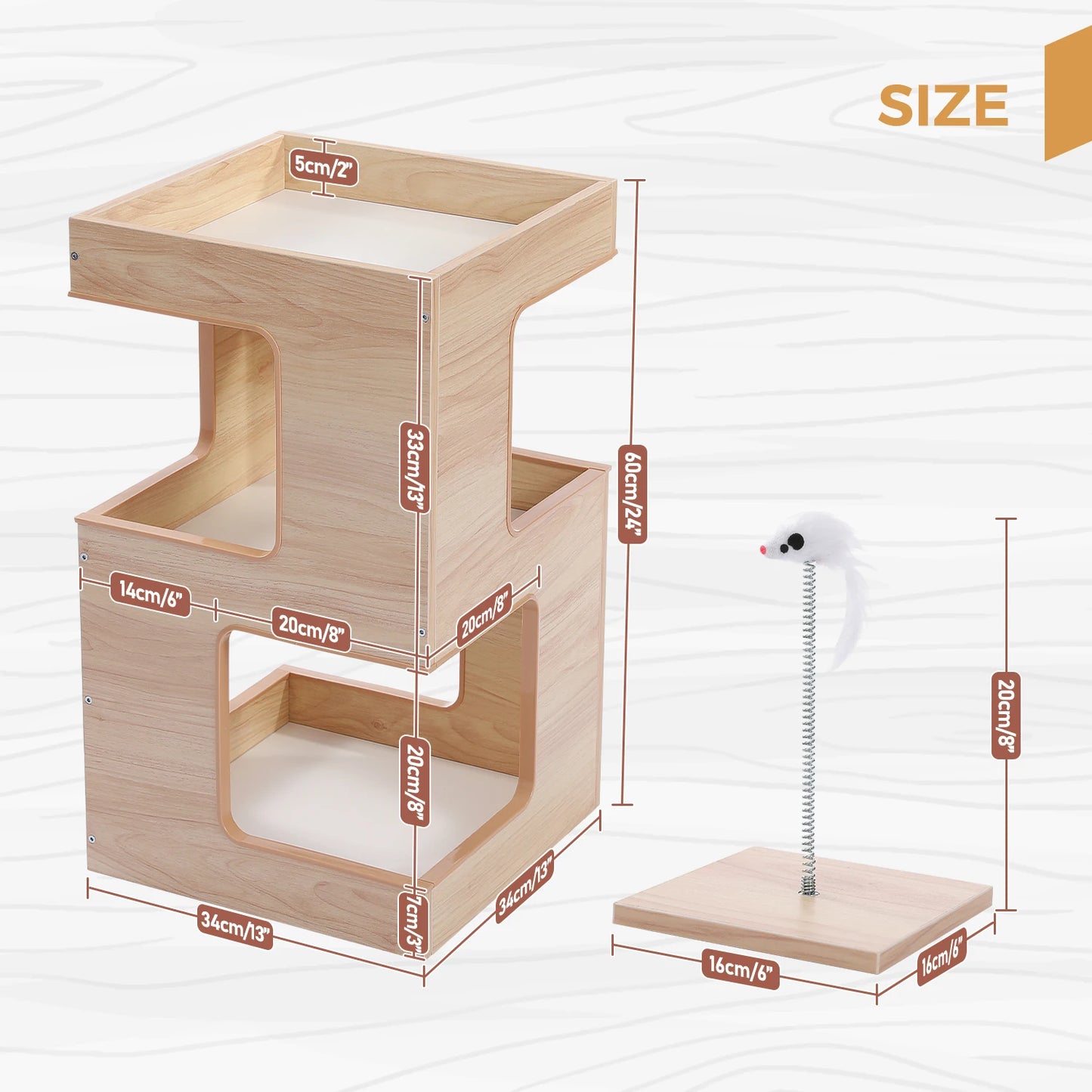 PAWZ Road Wood Cat Condo House Cat Tree With Removable Mats And Scratching Pad
