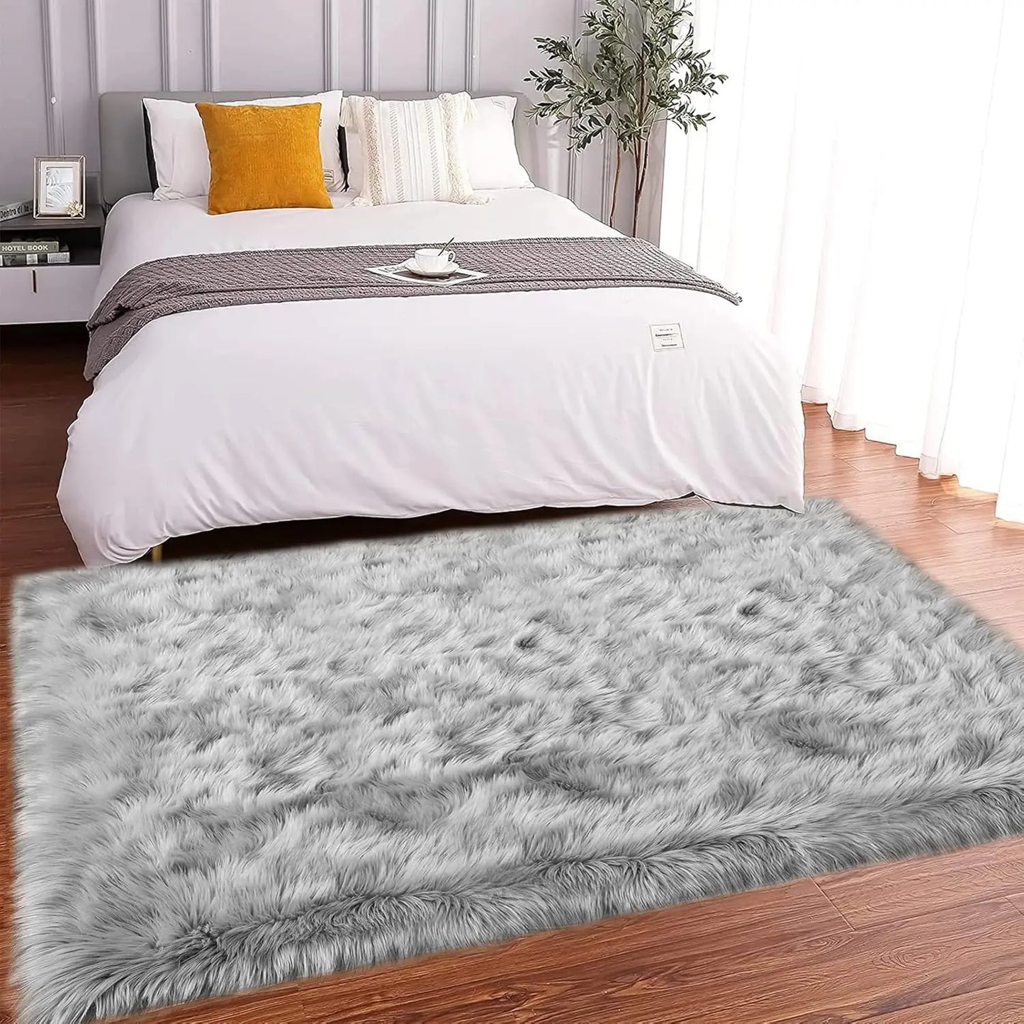 Faux Fur Non Slip Thick Fluffy Rectangular Area Rug For Living Room Polyester