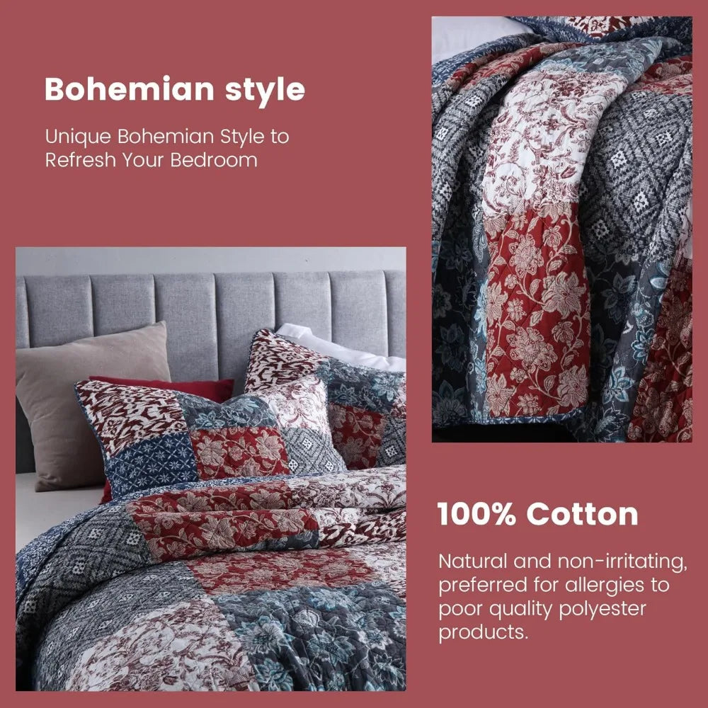 Cotton Polyester Comforter Set With Two Pillow Shams Patchwork
