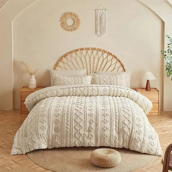Tufted Boho Comforter Set Bed In A Bag 7 Piece Polyester Cotton