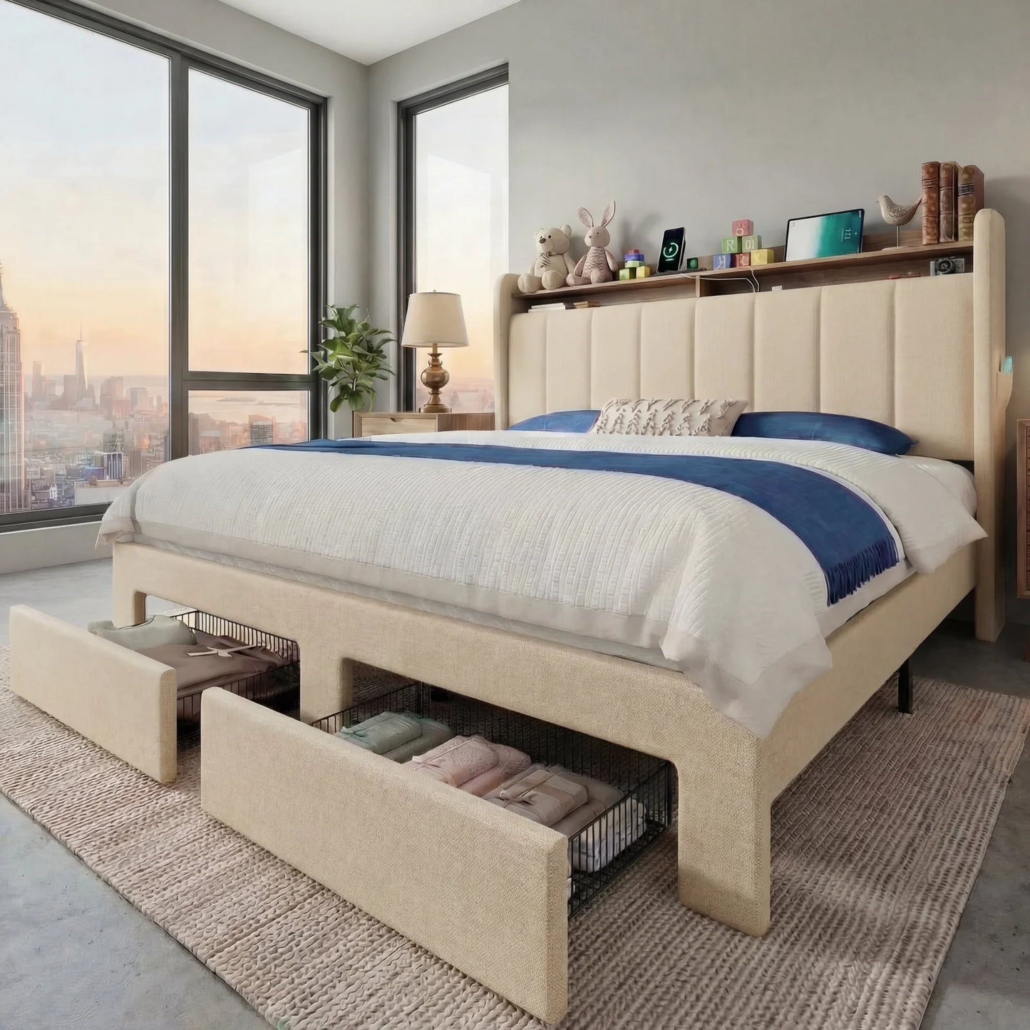 HOOMIC Bed Frame With Storage Drawers and LED Charging Station