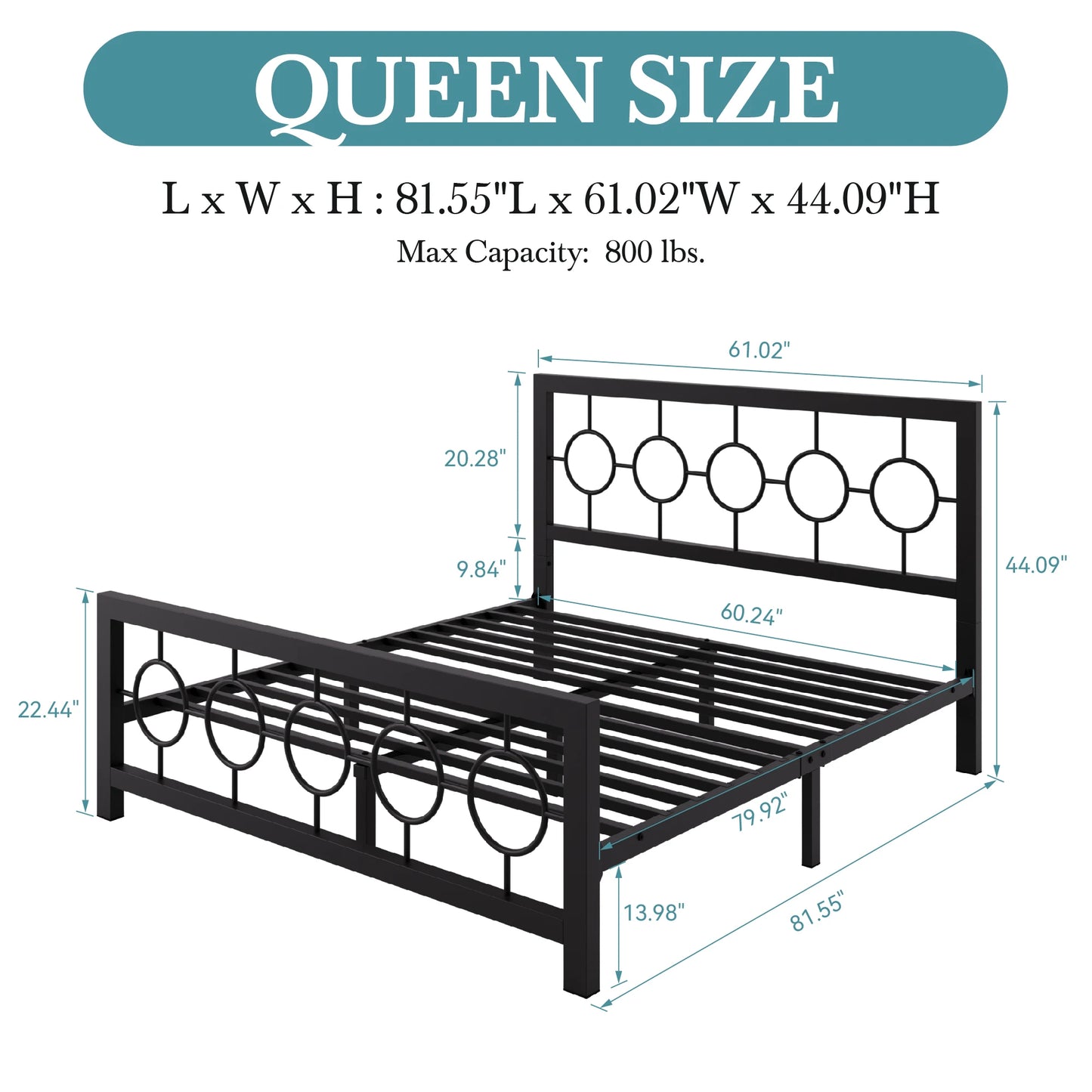 HOOMIC Metal Platform Bed Frame With Vintage Circular Design Headboard