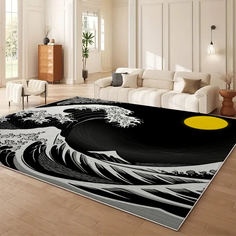 VIKAMA Japanese Cherry Blossom Wave Sofa Carpet Non Slip Mat