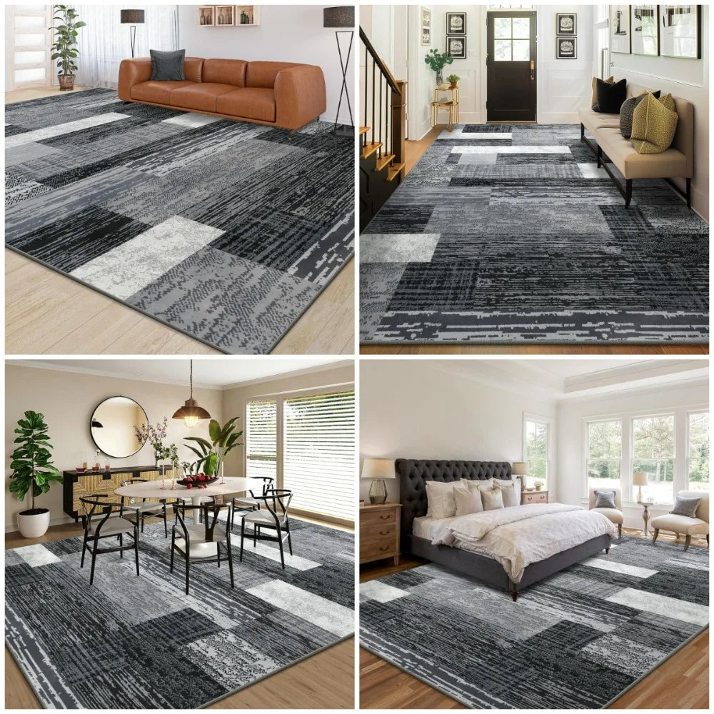 Modern Geometric Patchwork Area Rug Polypropylene Machine Made Indoor Floor