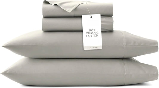 Percale Hemmed Sheet Set Cooling Breathable Organic Cotton Bedding