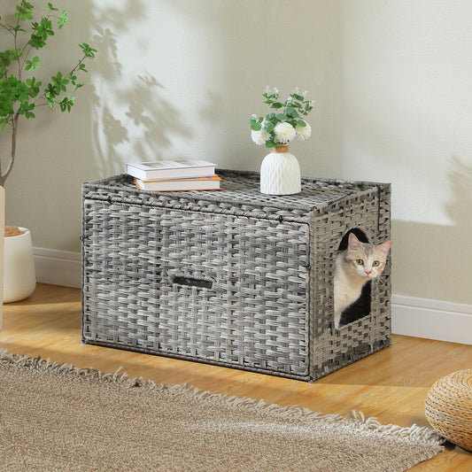 PAWZ Road Handwoven Rattan Cat Litter Box Enclosure With Door