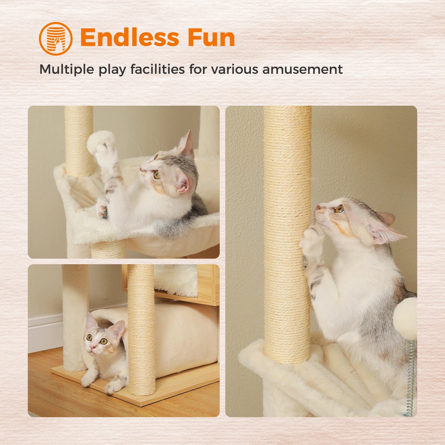 PAWZ Road Adjustable Wooden Cat Tree With Hammock And Posts