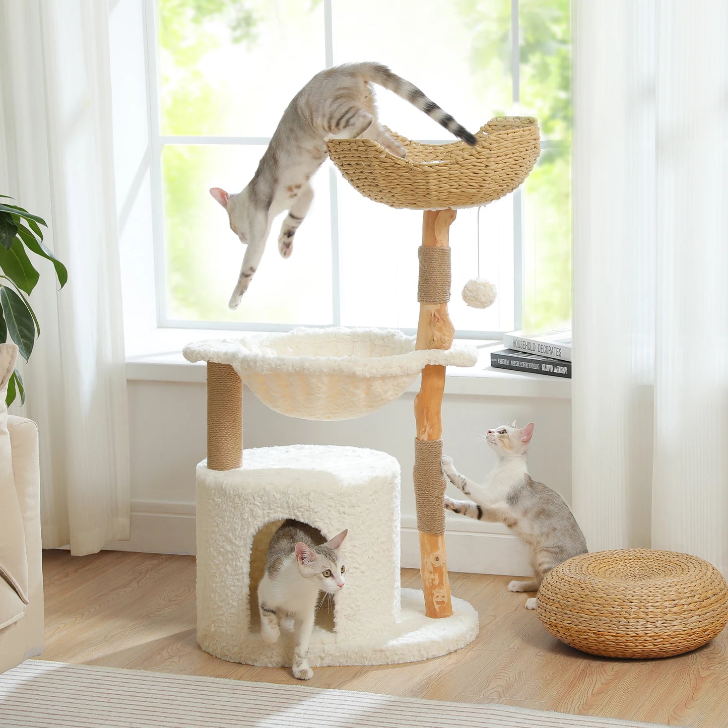 PEQULTICN Solid Wood Cat Tree Five Tier Modern Cat Tower