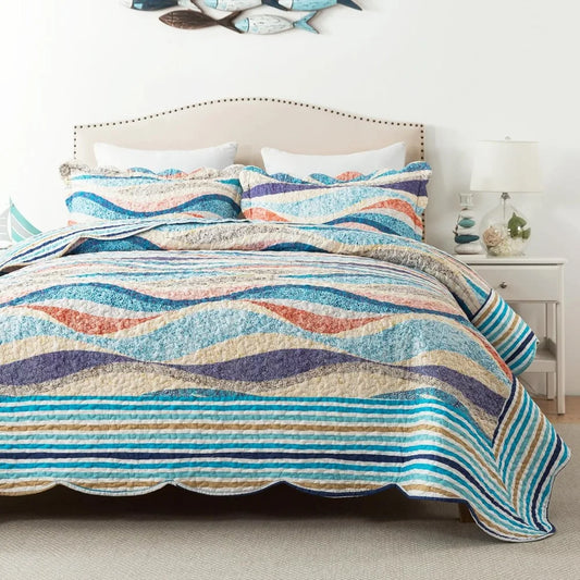 Coastal Nautical Three Piece Cotton Quilt Set California King Beds