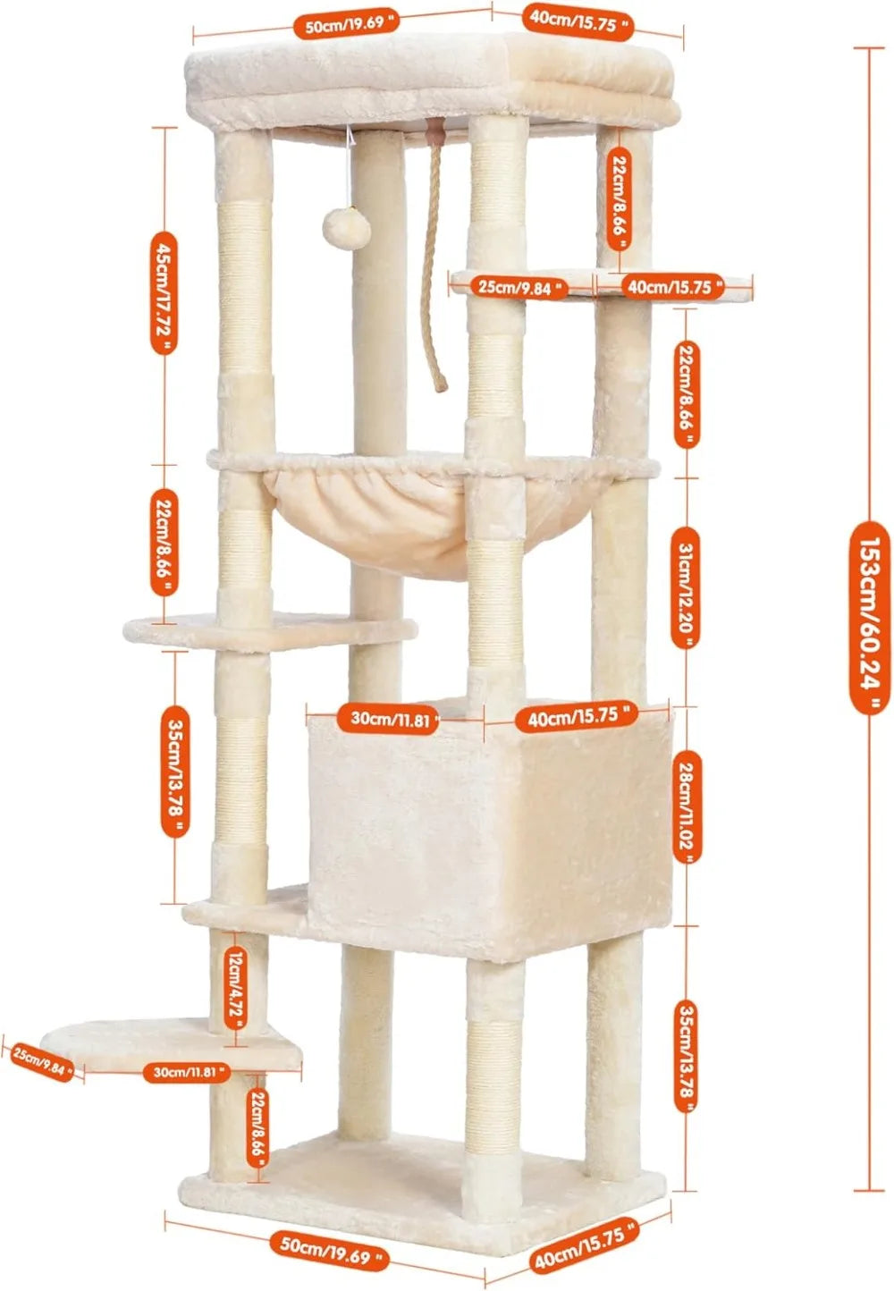 Heybly Heavy Duty Indoor Cat Tree With Plush Top And Multi Level Condo