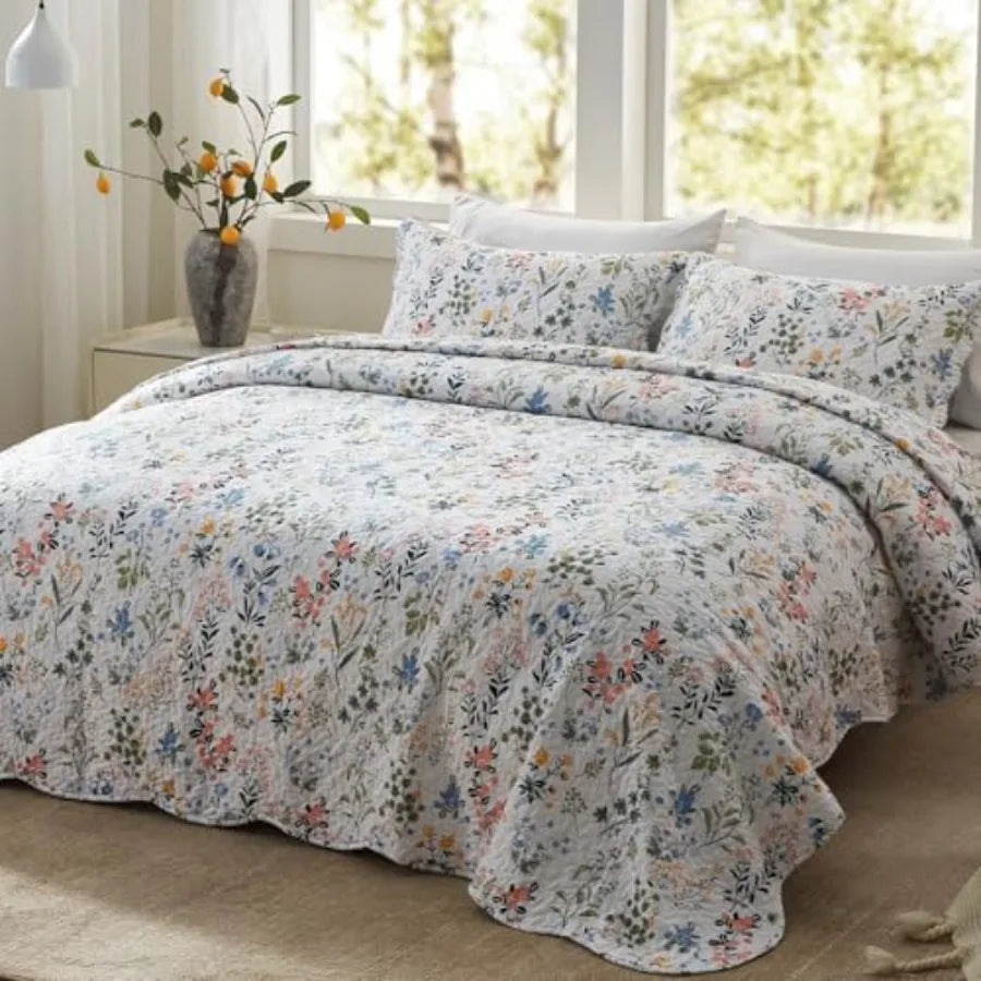 Garden Style Floral Printed 3 Piece Quilt Set Cotton Bedding