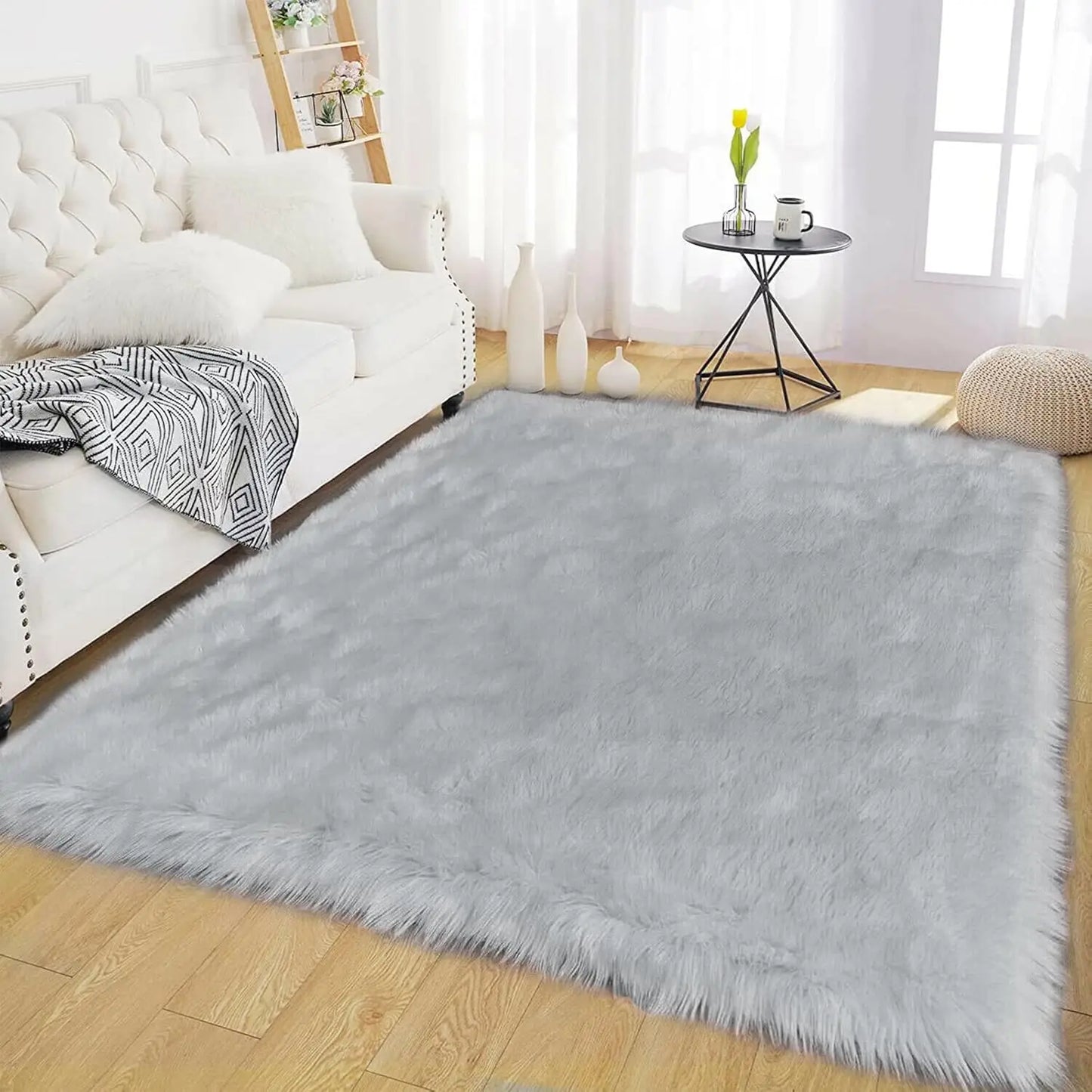 Faux Fur Non Slip Thick Fluffy Rectangular Area Rug For Living Room Polyester