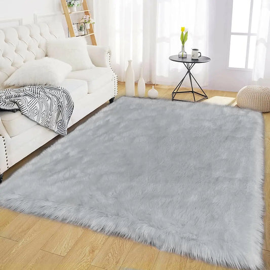 Faux Fur Non Slip Thick Fluffy Rectangular Area Rug For Living Room Polyester