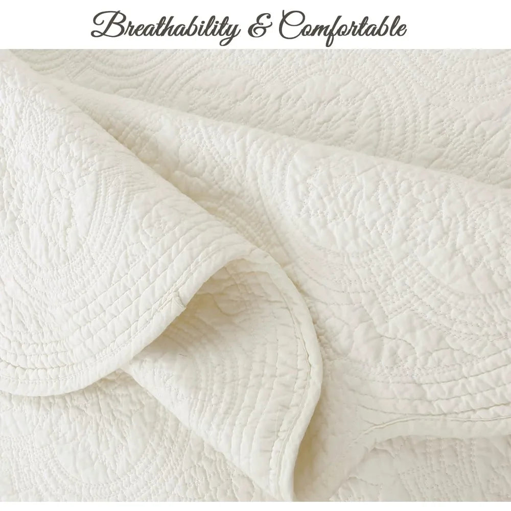 100 Percent Cotton Matelasse Embossed Bedding Quilt Set Reversible Bedspread