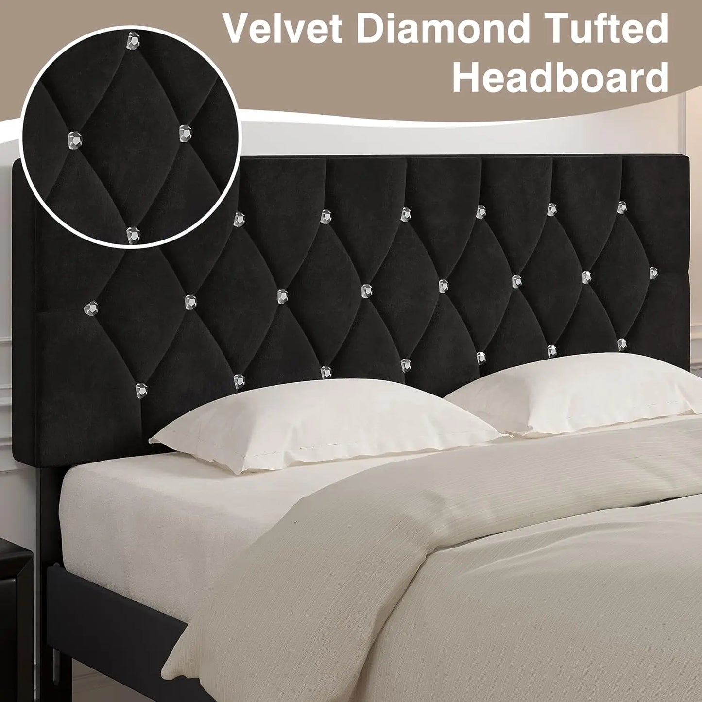 Tufted Upholstered Headboard With Diamond Button Design