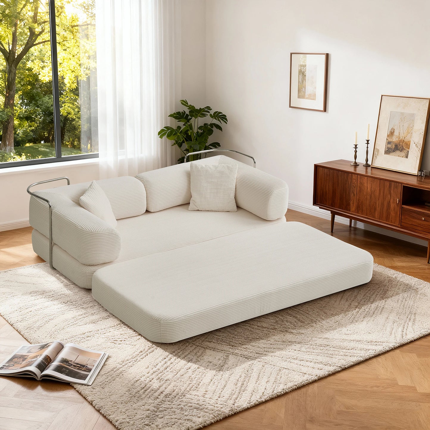 Futon Sofa Bed Foldable Convertible With L Shaped Armrests