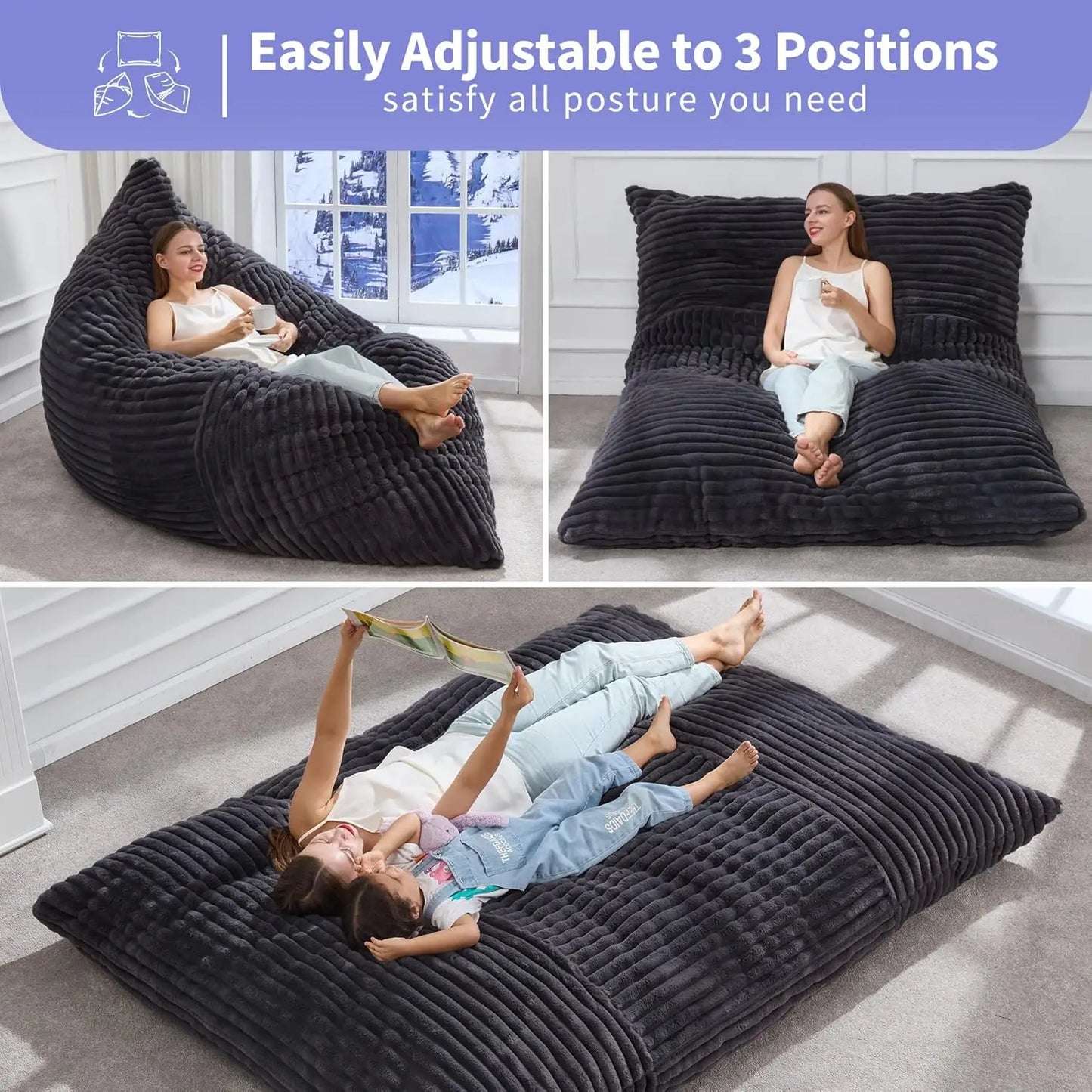 Three In 1 Beanbag Chair With Machine Washable Cover