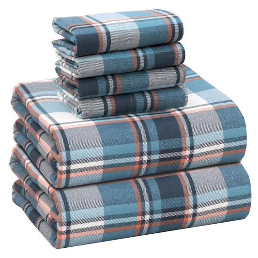 Flannel Sheets 6-Piece Set 100 Cotton Double Brushed Bed Sheets